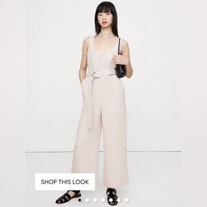 Banana Republic Beige Wide Leg Linen Scoop Neck Jumpsuit